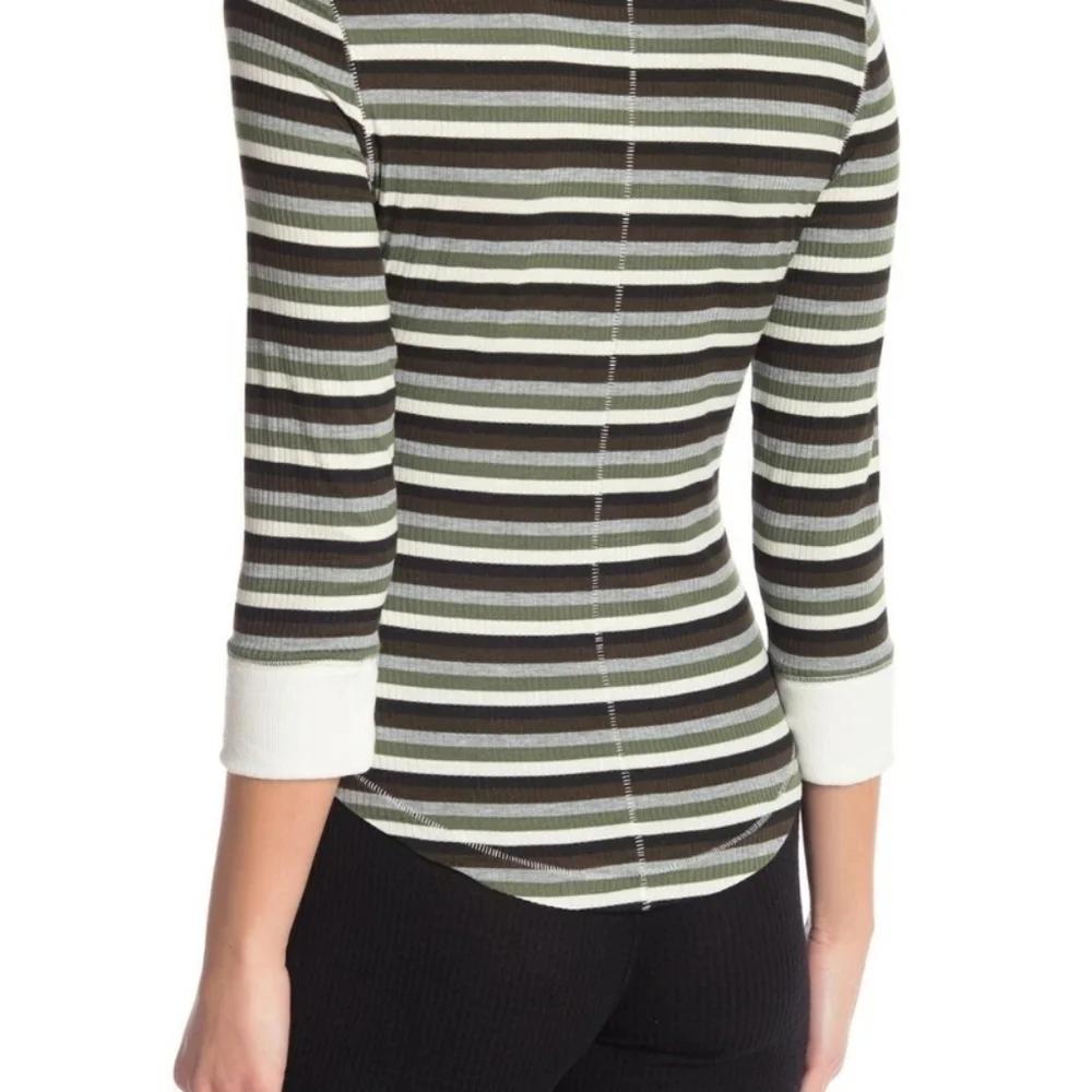 NWT Free People Good on You Army Green Stripe Round Hem Ribbed Tee Top